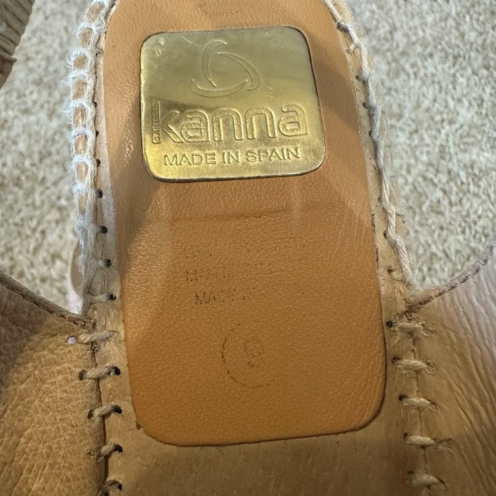 Kanna‎ Leather Sling Back Wedge Espadrilles Sandals Size 40/10 Metallic Gold